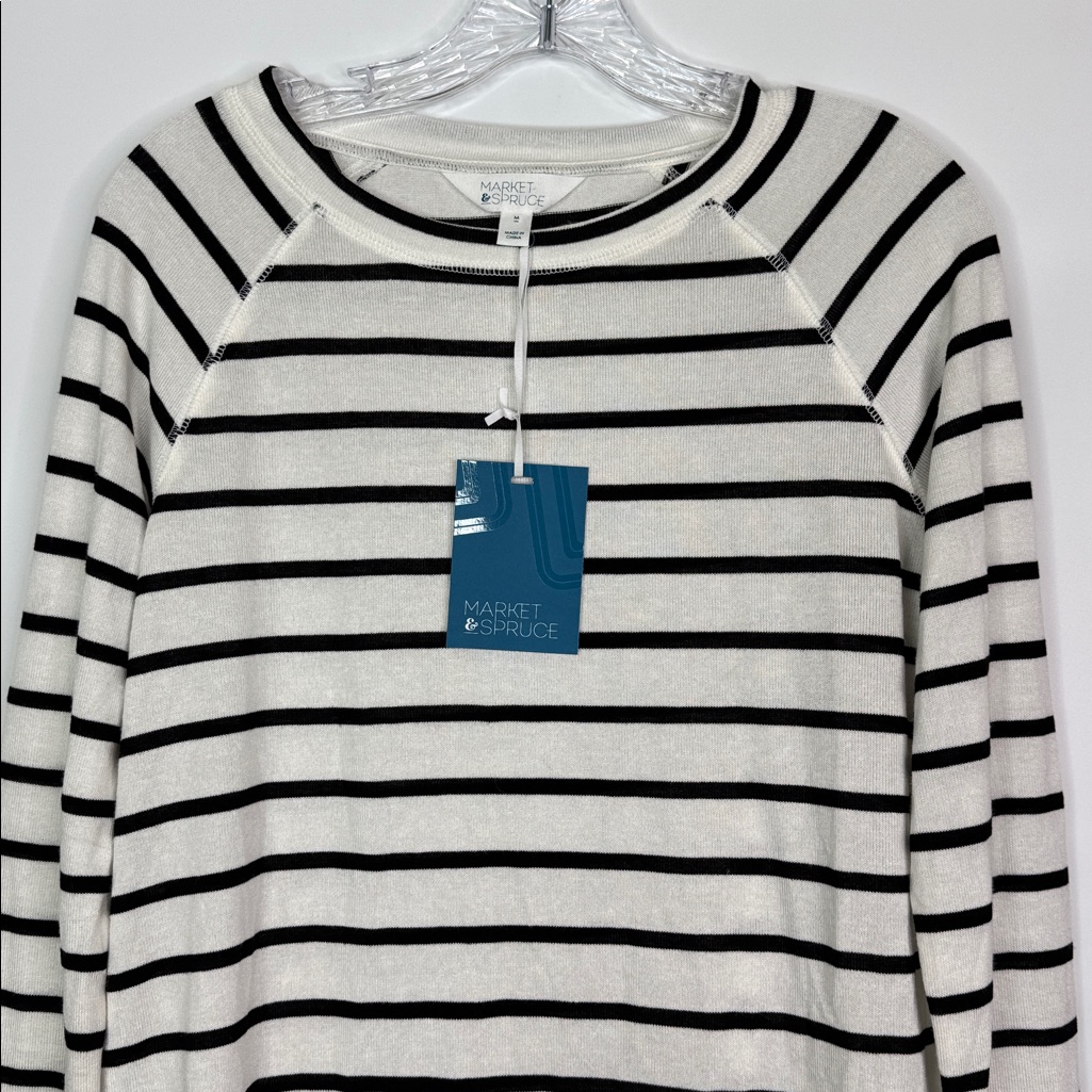 Market & Spruce Black & White Striped Long Sleeve Crewneck Shirt Nwt Medium — image 2 of 8